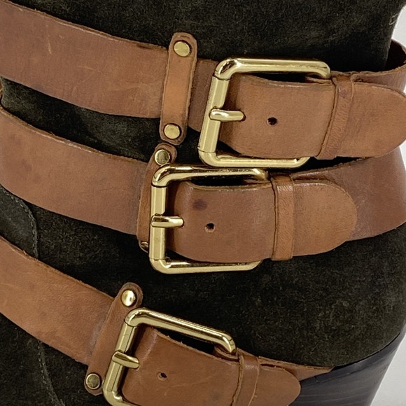 Rebecca Minkoff Dark Olive Green Suede w Buckle Bliss Boots Size 7.5M - Picture 5 of 11